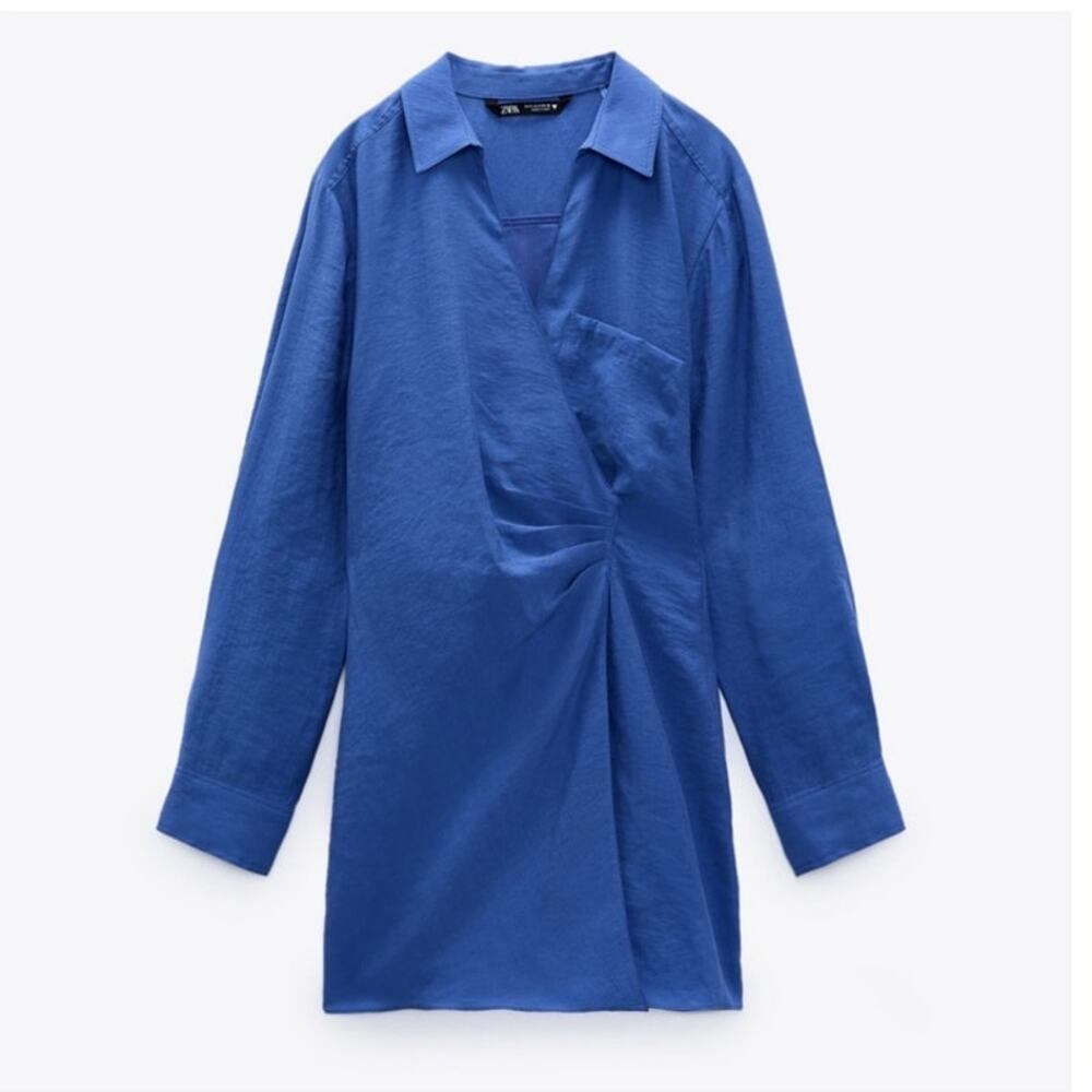 Zara Blue Wrap Shirt Mini Dress Size Small